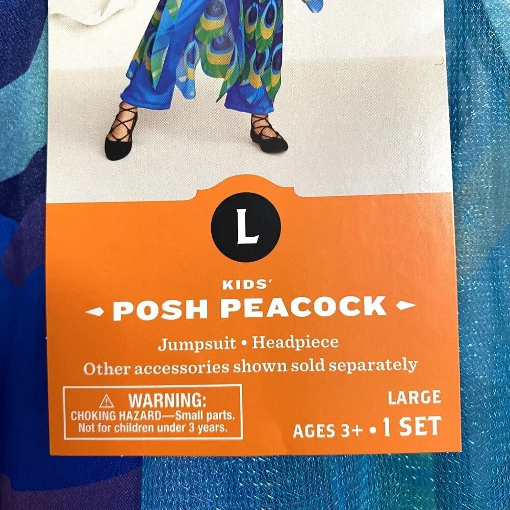 Target Kids' Posh Peacock Halloween Costume Jumpsuit with Headpiece Size Lg - Picture 4 of 11